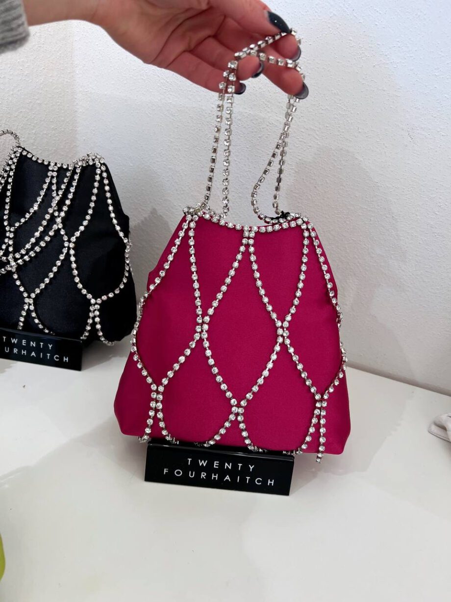 Shop Online Borsa mini Kala in raso fucsia con strass Twentyfourhaitch