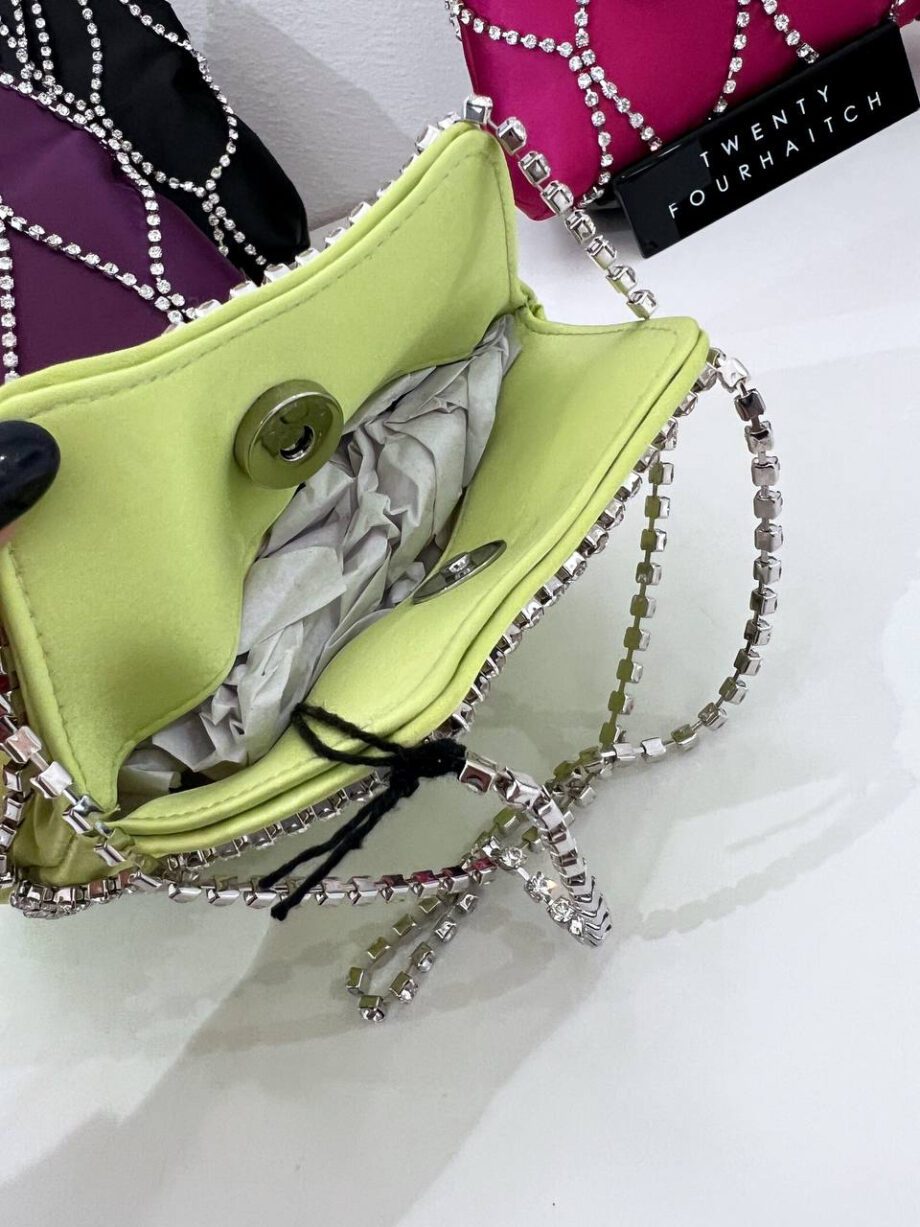 Shop Online Borsa mini Kala in raso lime con strass Twentyfourhaitch