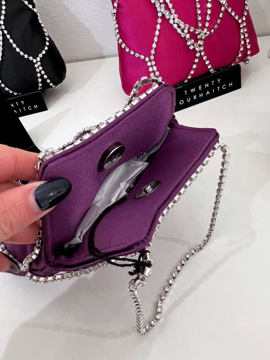 Shop Online Borsa mini Kala in raso viola con strass Twentyfourhaitch