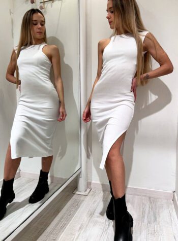 Shop Online Vestito in maglia a costine bianco con spacco Revise