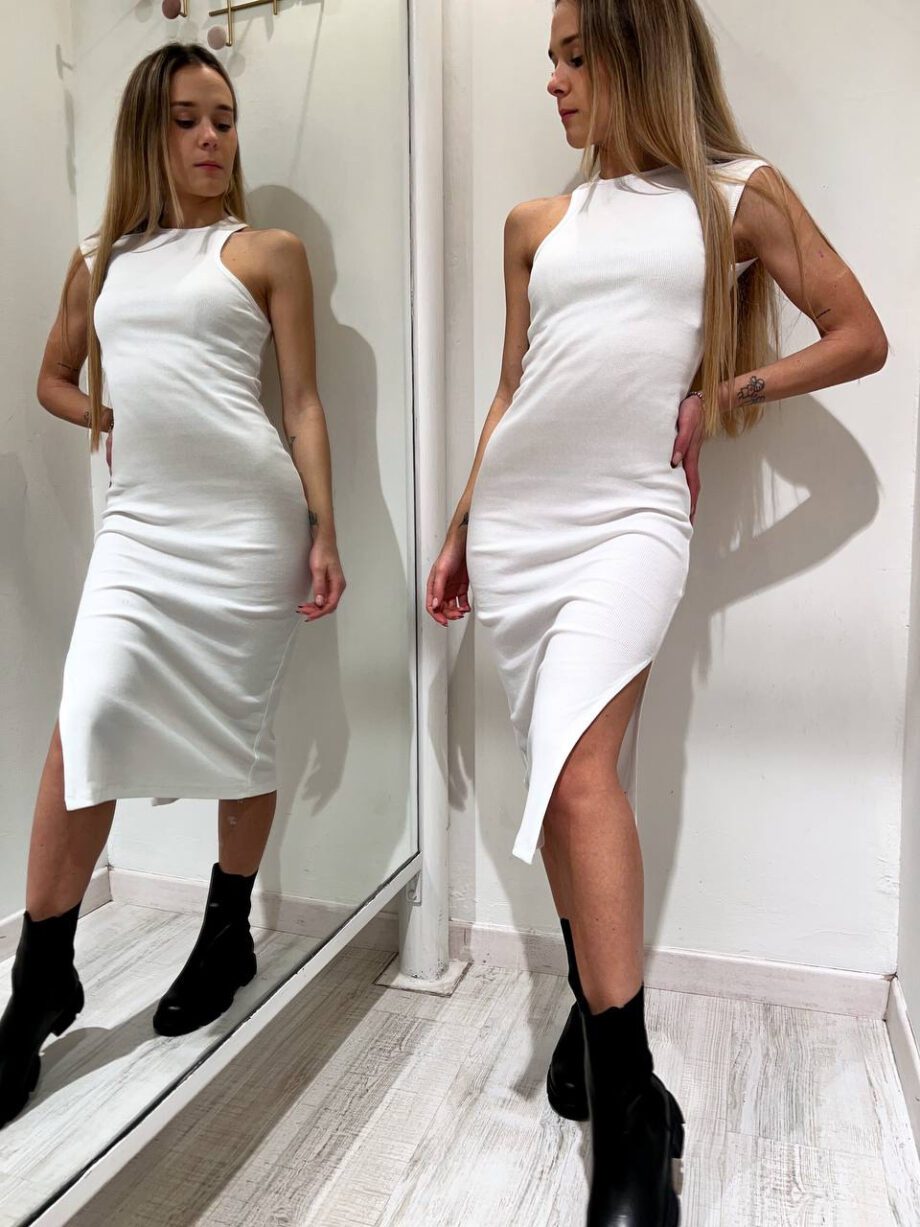 Shop Online Vestito in maglia a costine bianco con spacco Revise