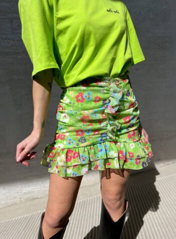 Shop Online Minigonna Policoro fantasia fiori verde drappeggiata Odì Odì