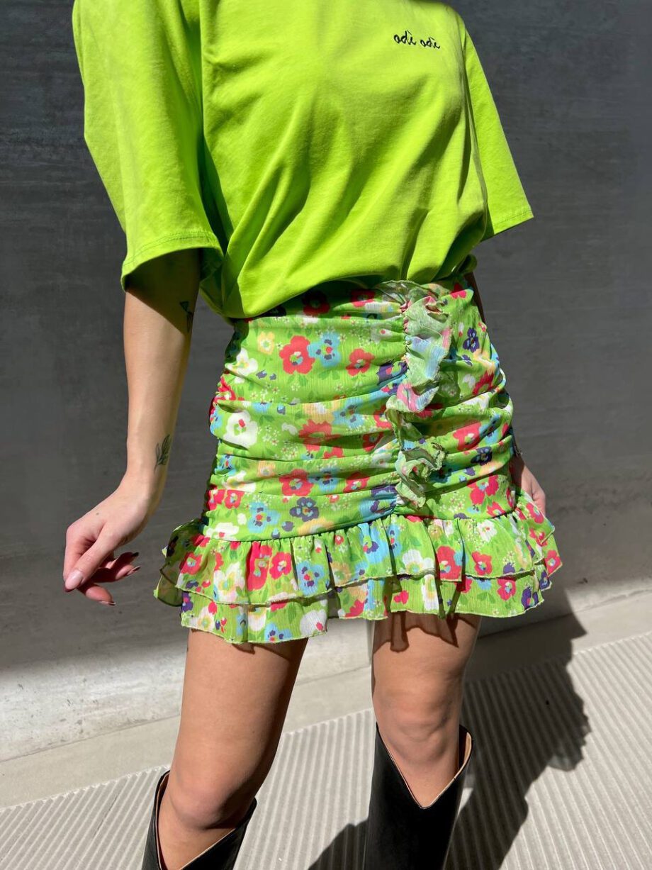 Shop Online Minigonna Policoro fantasia fiori verde drappeggiata Odì Odì