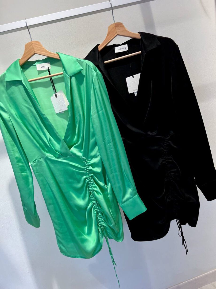 Shop Online Vestito in raso verde con drappeggio Vicolo