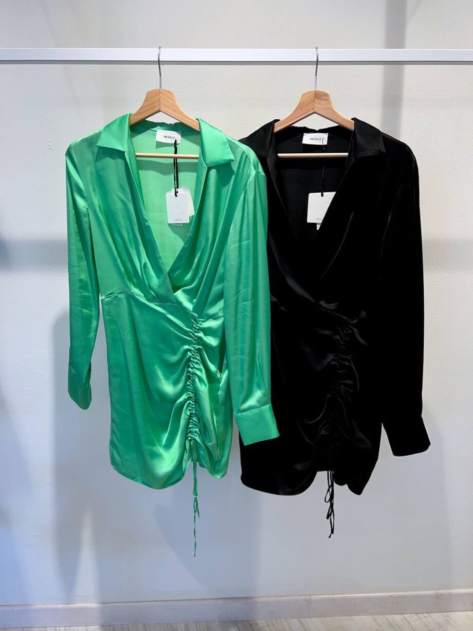 Shop Online Vestito in raso verde con drappeggio Vicolo
