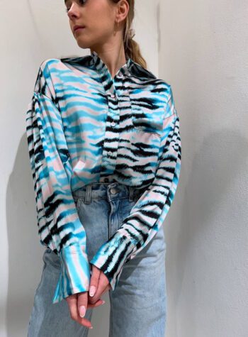 Shop Online Camicia in raso azzurra e nera zebrata Dimora