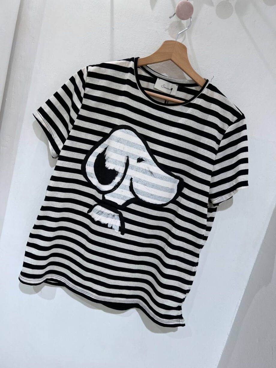 Shop Online T-shirt a righe bianca e nera snoopy Souvenir