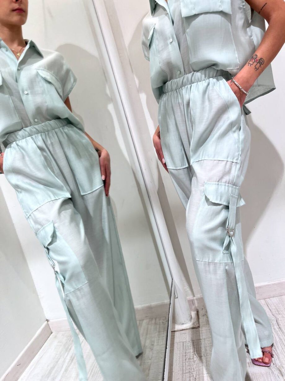 Shop Online Pantalone morbido menta con maxi tasche HaveOne