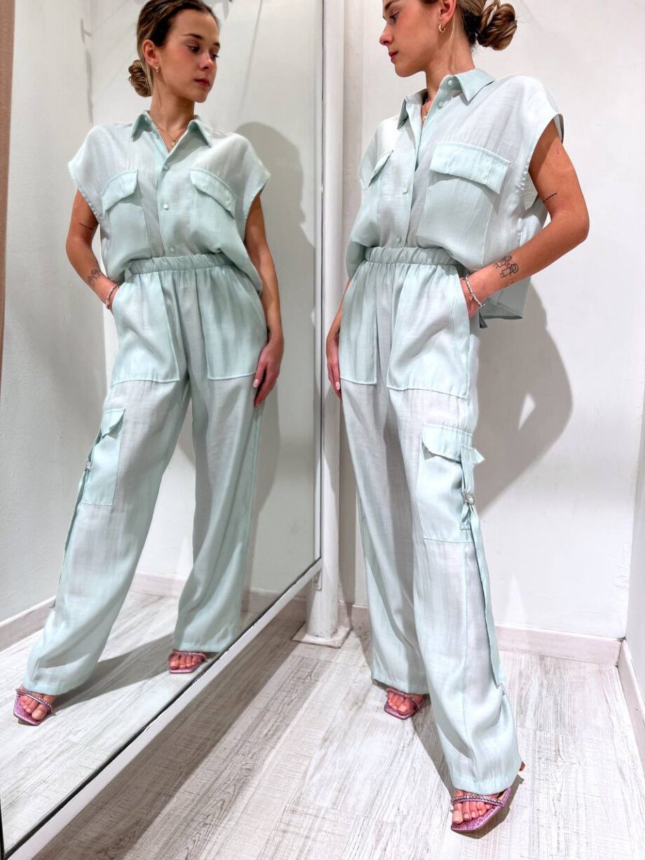 Shop Online Pantalone morbido menta con maxi tasche HaveOne