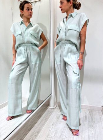 Shop Online Pantalone morbido menta con maxi tasche HaveOne