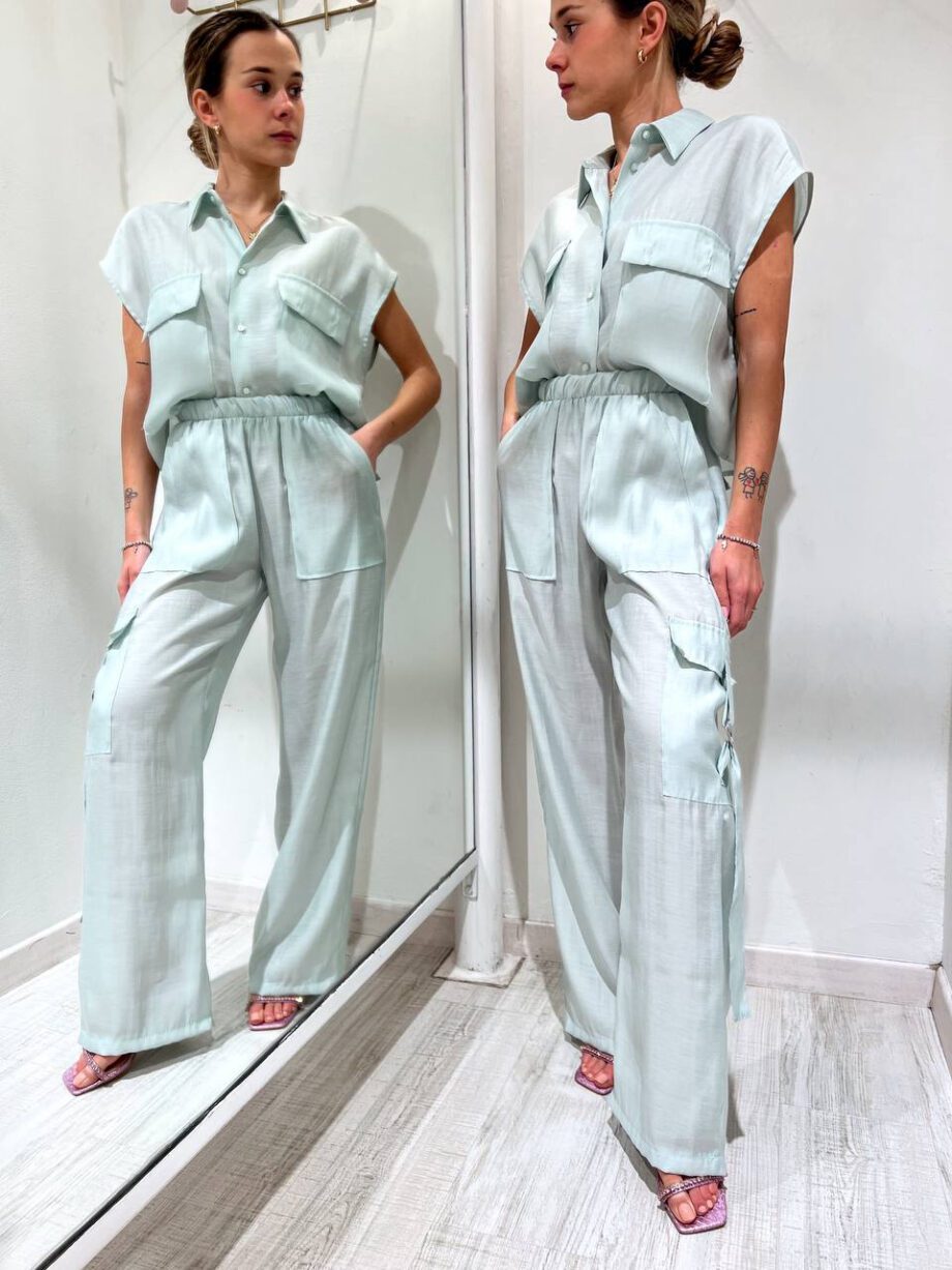 Shop Online Pantalone morbido menta con maxi tasche HaveOne