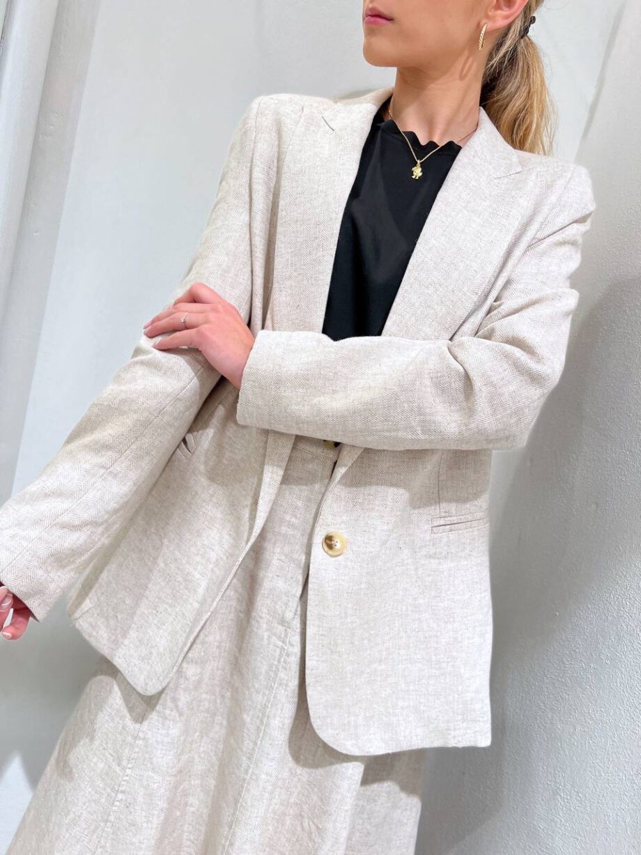 Shop Online Blazer in lino beige effetto spigato Vicolo