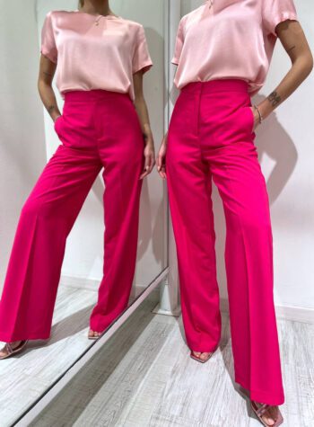 Shop Online Pantalone palazzo fucsia in lino Vicolo