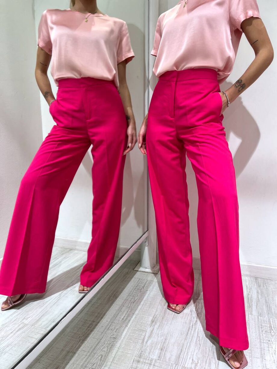 Shop Online Pantalone palazzo fucsia in lino Vicolo