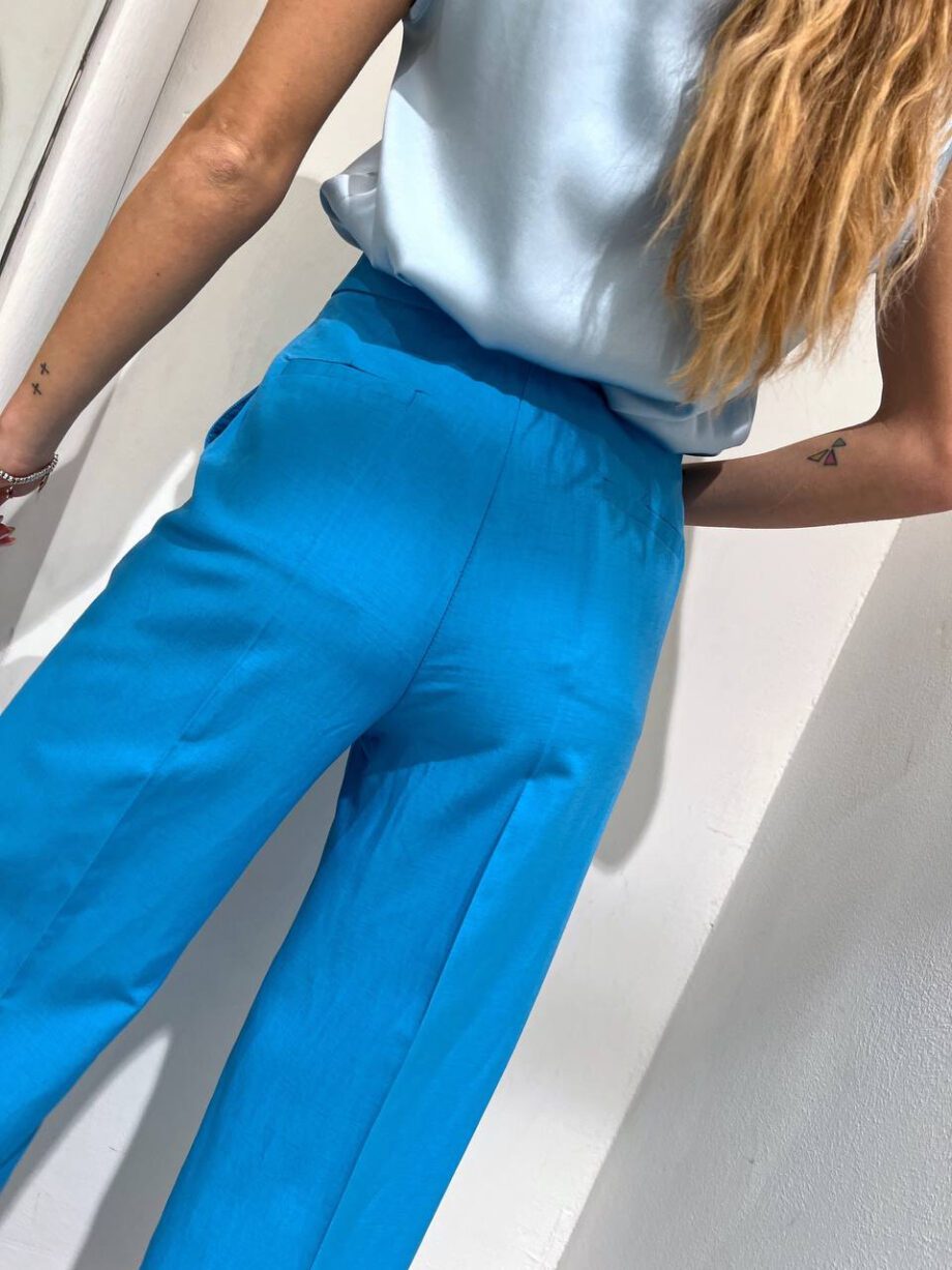 Shop Online Pantalone palazzo turchese in lino Vicolo