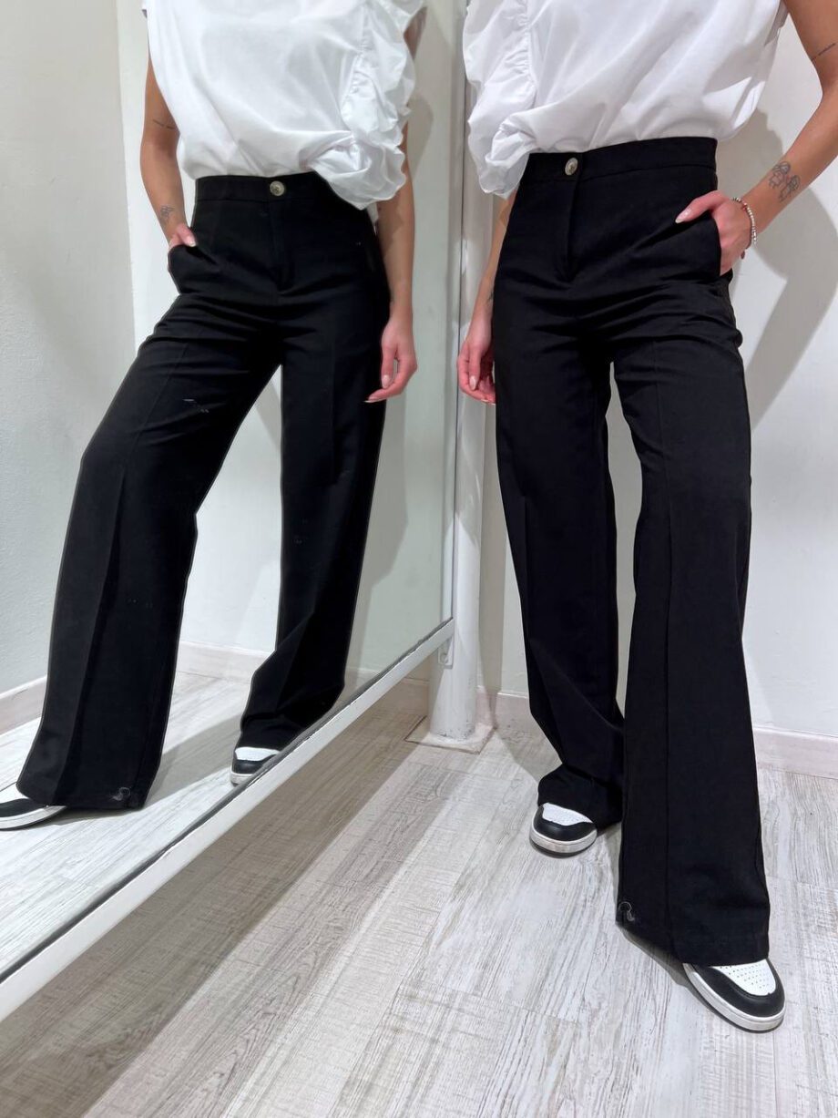 Shop Online Pantalone palazzo nero in lino Vicolo