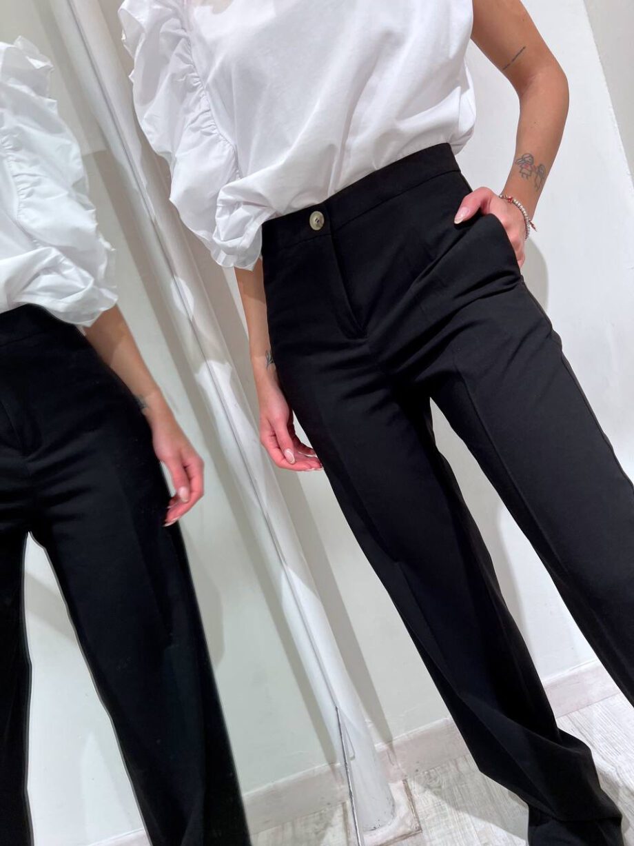 Shop Online Pantalone palazzo nero in lino Vicolo