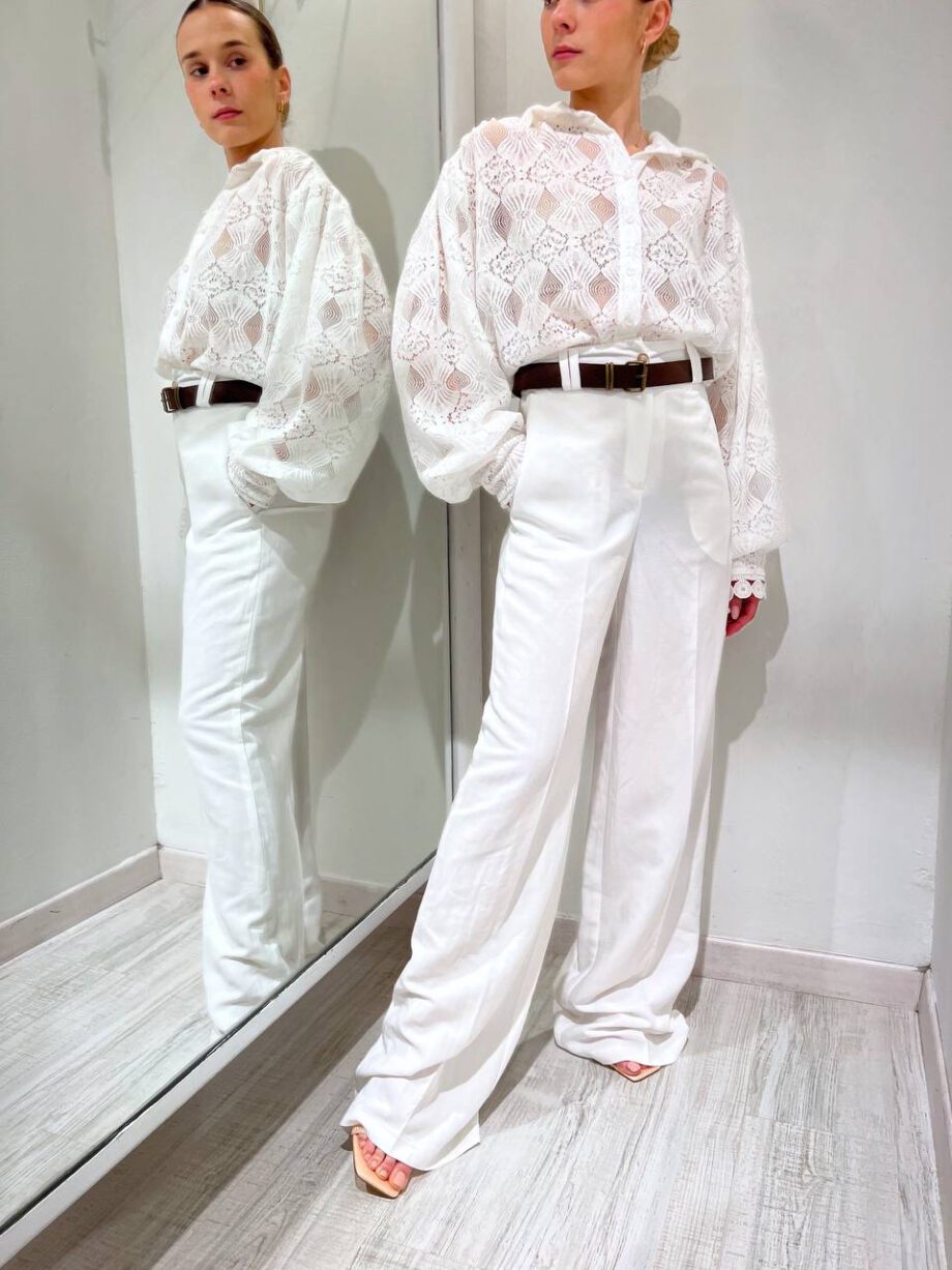 Shop Online Pantalone palazzo bianco con cintura HaveOne