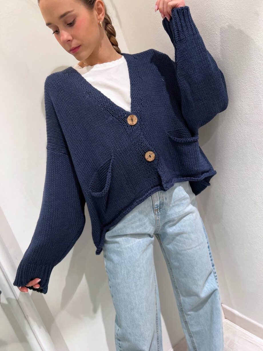 Shop Online Cardigan corto in maglia blu HaveOne