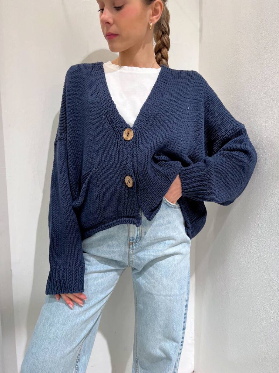 Shop Online Cardigan corto in maglia blu HaveOne