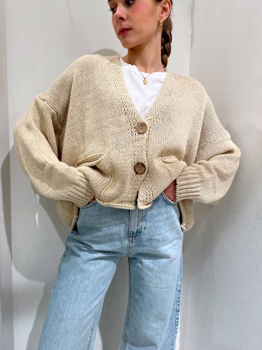 Shop Online Cardigan corto in maglia beige HaveOne