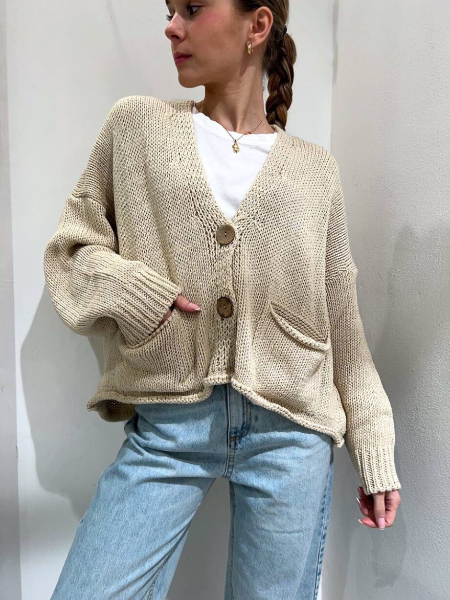 Shop Online Cardigan corto in maglia beige HaveOne