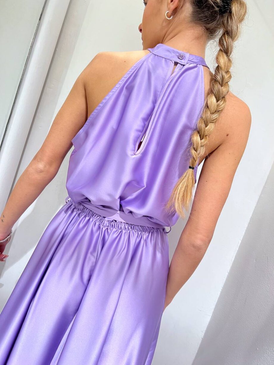 Shop Online Vestito lungo in raso lilla con cintura Vicolo