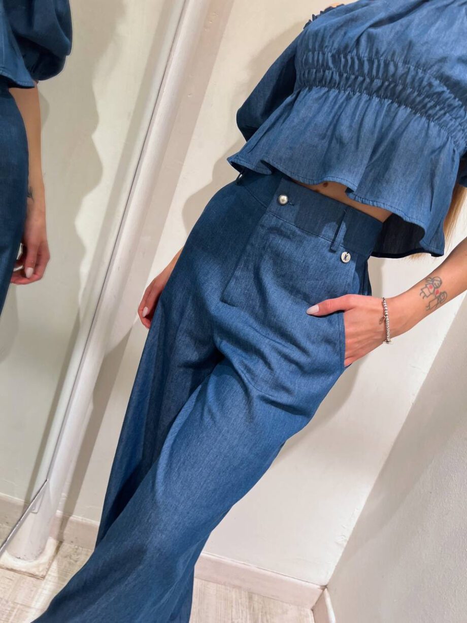 Shop Online Pantalone palazzo blu in chambray Kontatto