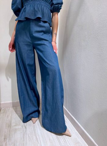 Shop Online Pantalone palazzo blu in chambray Kontatto