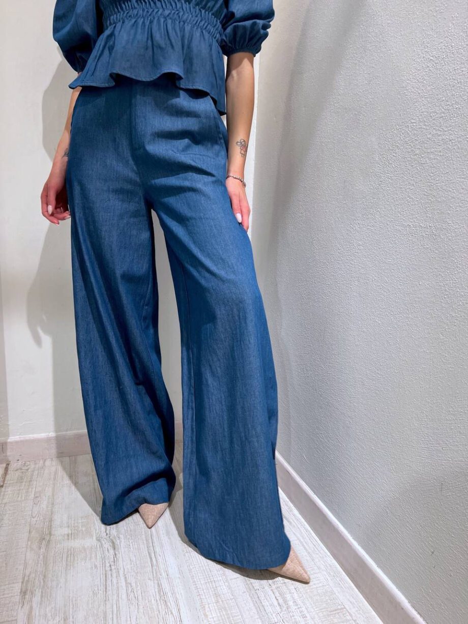 Shop Online Pantalone palazzo blu in chambray Kontatto