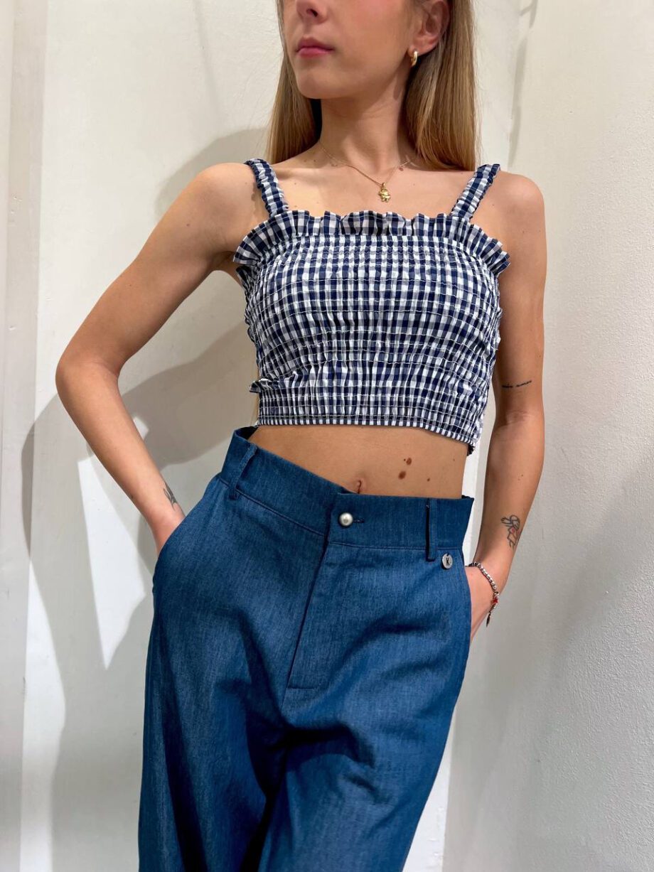 Shop Online Top crop a quadretti blu Kontatto