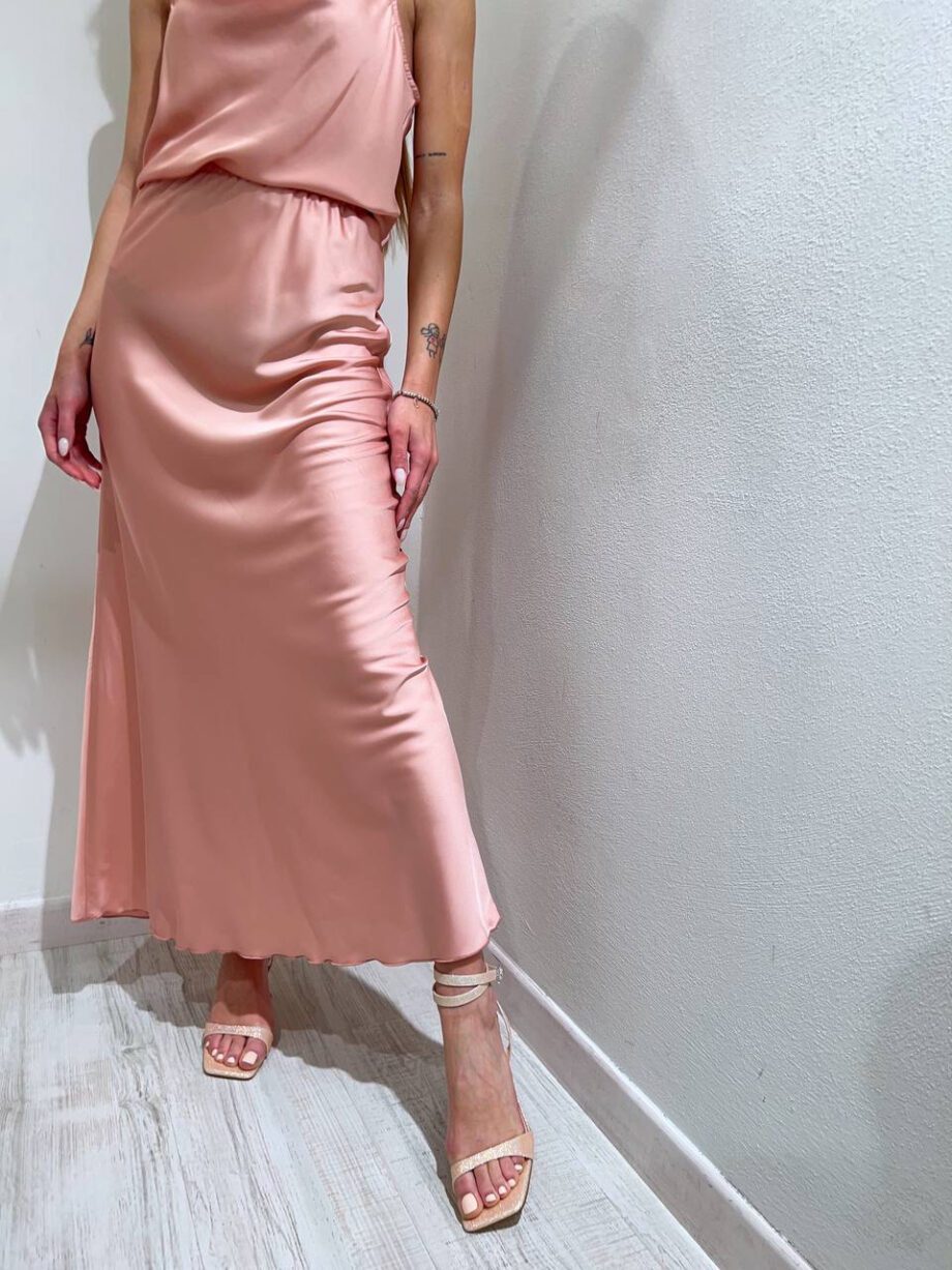 Shop Online Gonna midi in raso rosa cipria Kontatto