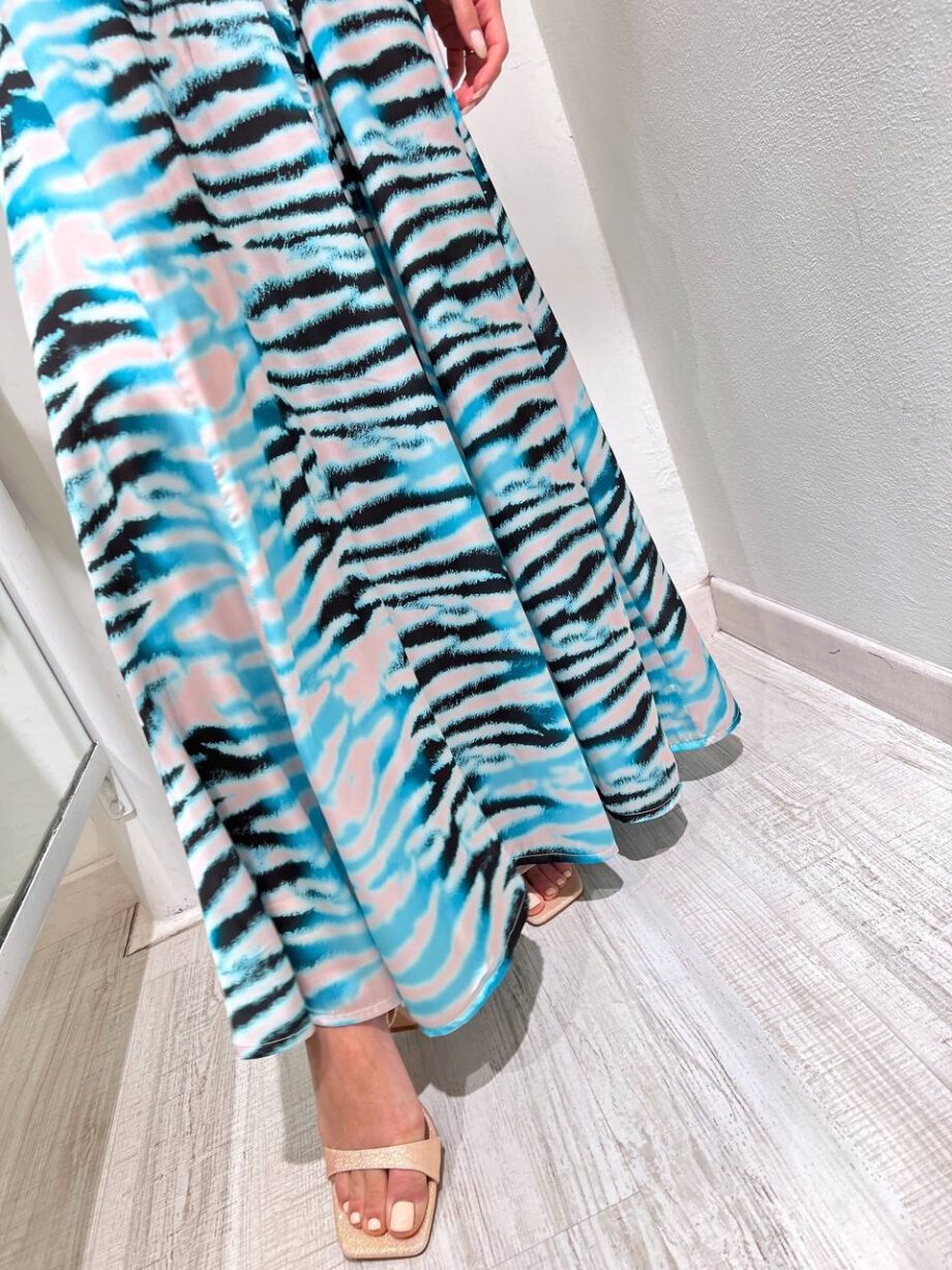 Shop Online Vestito in raso lungo zebrato azzurro Dimora