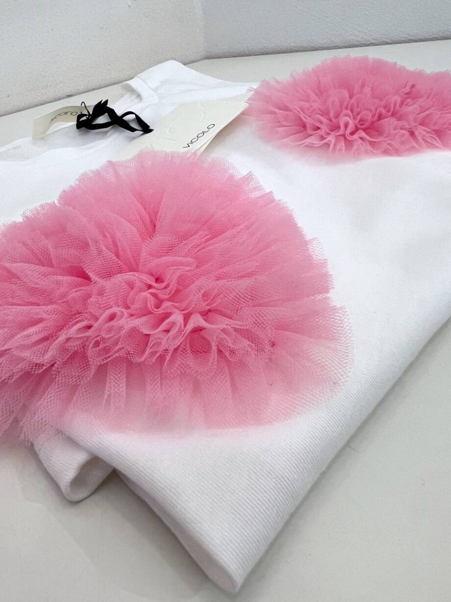 Shop Online T-shirt bianca con cuori rosa tulle Vicolo