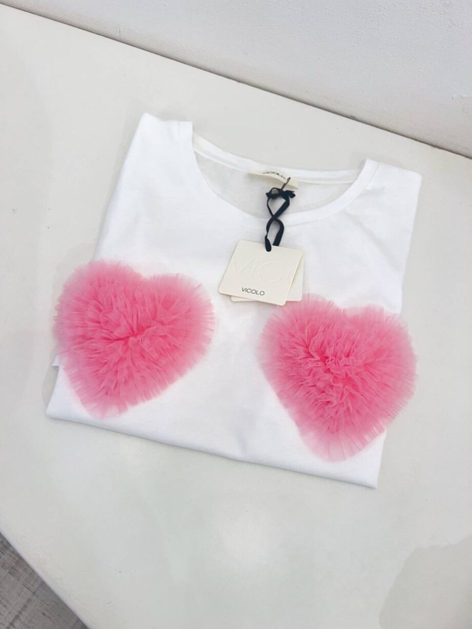 Shop Online T-shirt bianca con cuori rosa tulle Vicolo