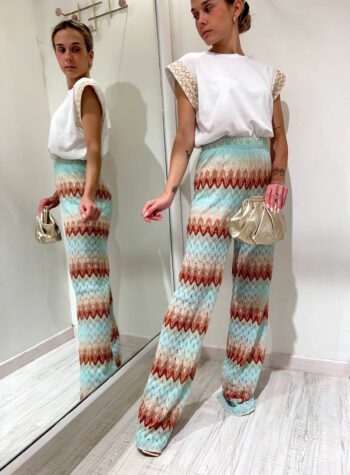Shop Online Pantalone a zampa fantasia azzurro e marrone HaveOne