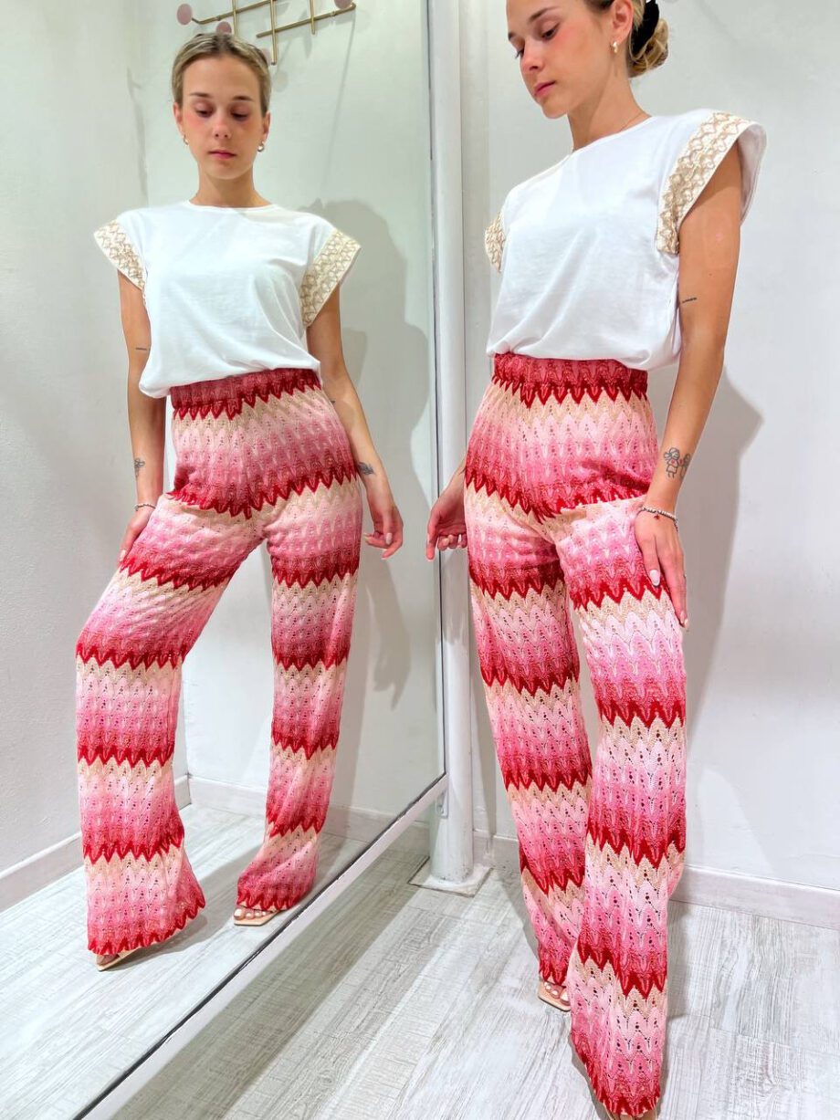 Shop Online Pantalone a zampa fantasia rosa e rosso HaveOne