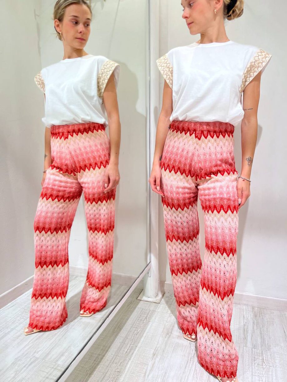 Shop Online Pantalone a zampa fantasia rosa e rosso HaveOne