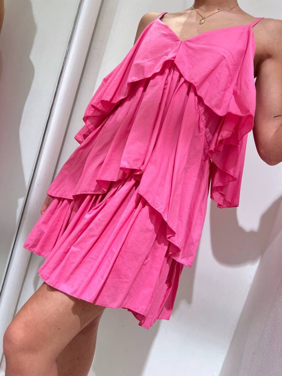 Shop Online Vestito corto rosa bubble con balze HaveOne