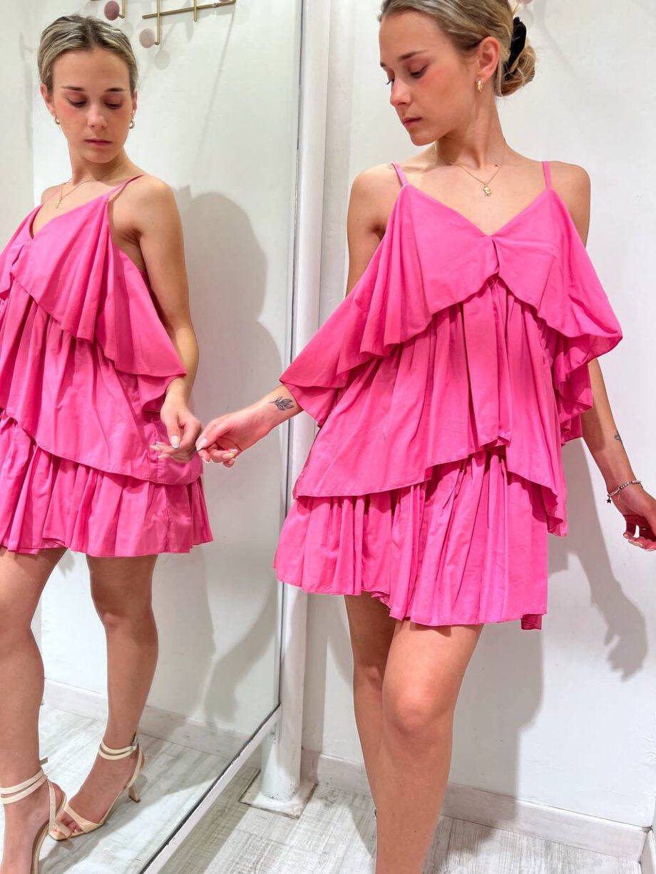 Shop Online Vestito corto rosa bubble con balze HaveOne
