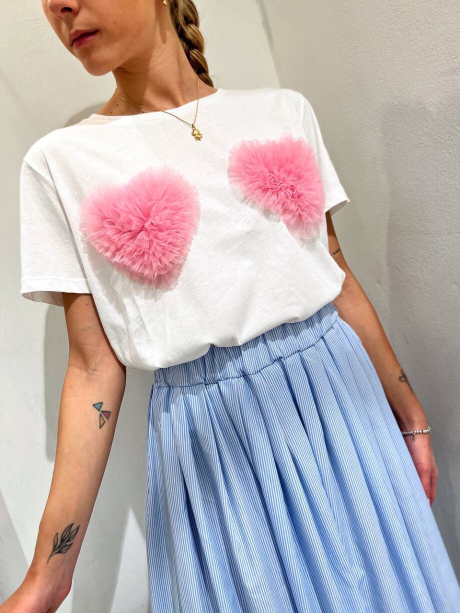 Shop Online T-shirt bianca con cuori rosa tulle Vicolo