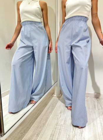 Shop Online Pantalone palazzo a righe azzurre in cotone Vicolo