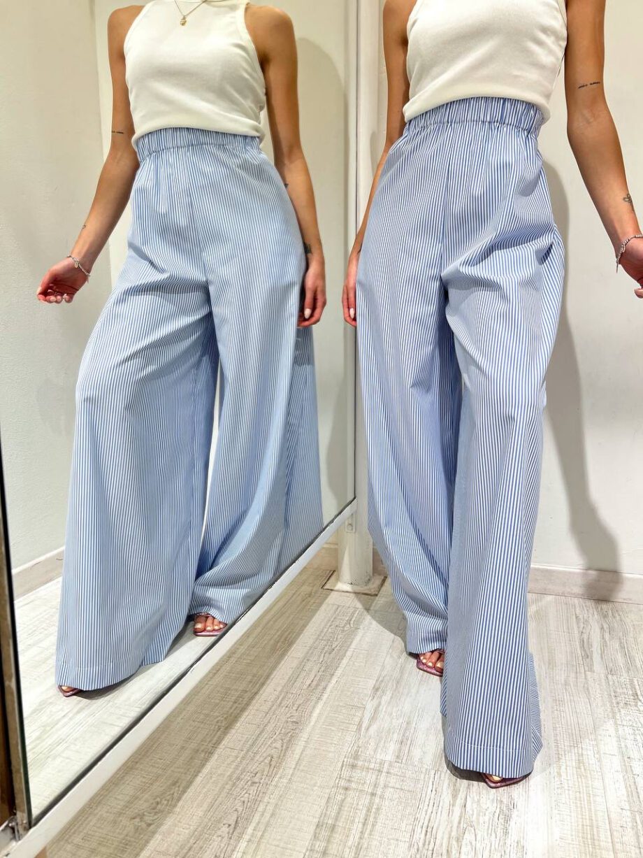 Shop Online Pantalone palazzo a righe azzurre in cotone Vicolo