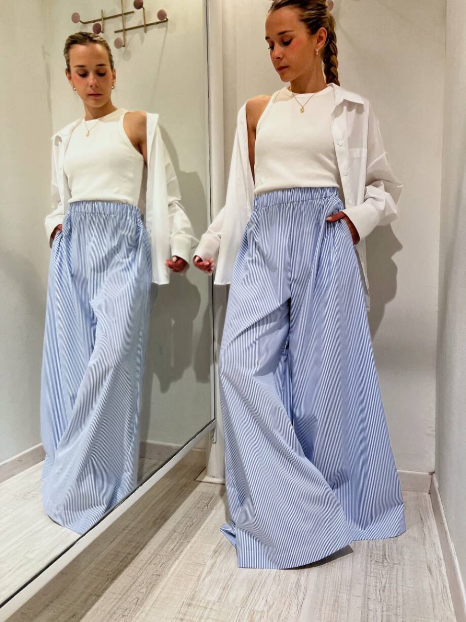 Shop Online Pantalone palazzo a righe azzurre in cotone Vicolo
