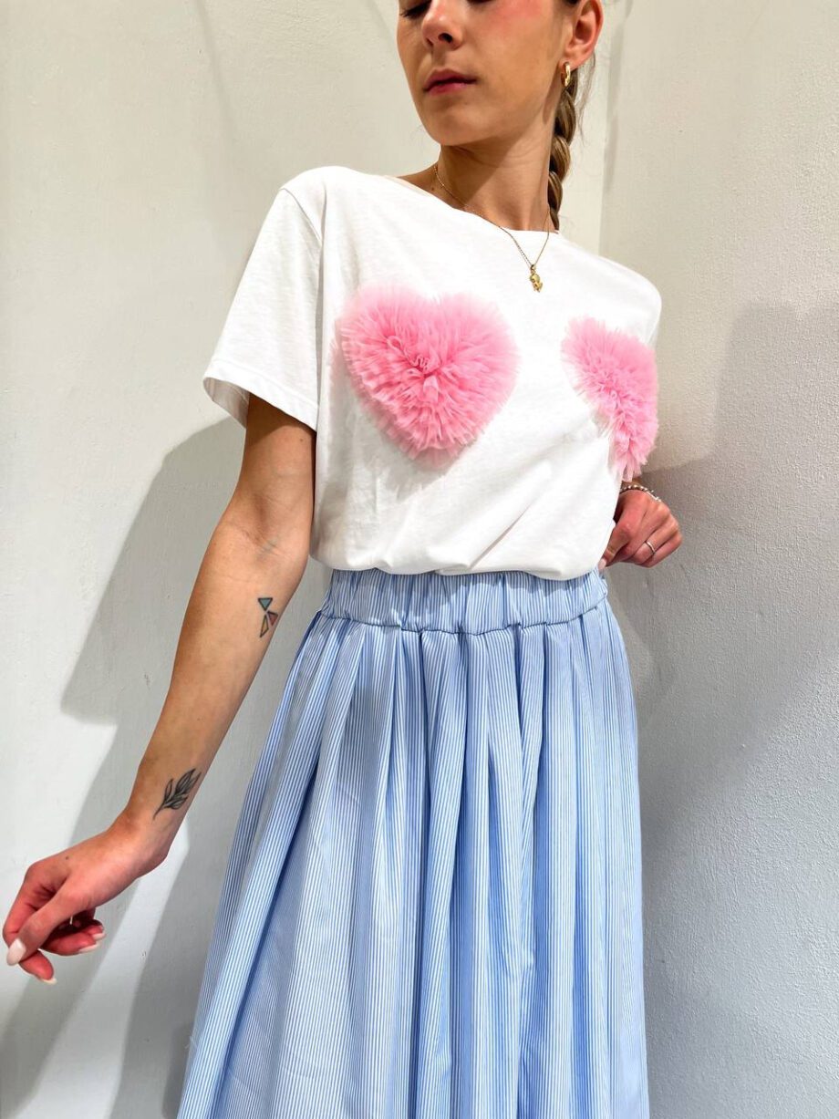 Shop Online T-shirt bianca con cuori rosa tulle Vicolo