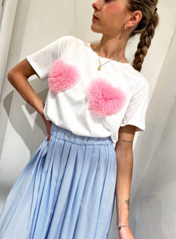 Shop Online T-shirt bianca con cuori rosa tulle Vicolo
