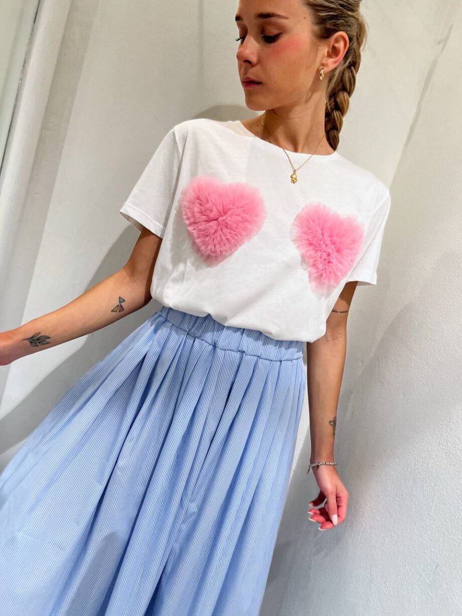 Shop Online T-shirt bianca con cuori rosa tulle Vicolo