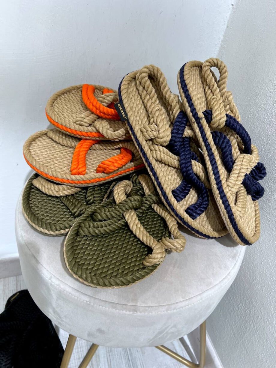 Shop Online Sandalo Bodrum in corda bicolore beige e blu Bohonomad