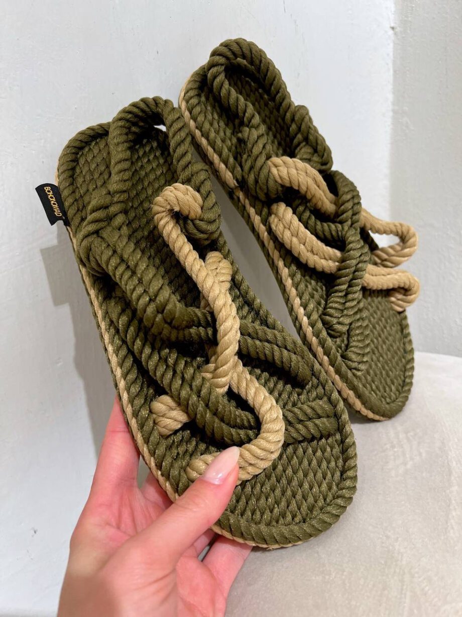 Shop Online Sandalo Bodrum in corda bicolore beige e verde militare Bohonomad