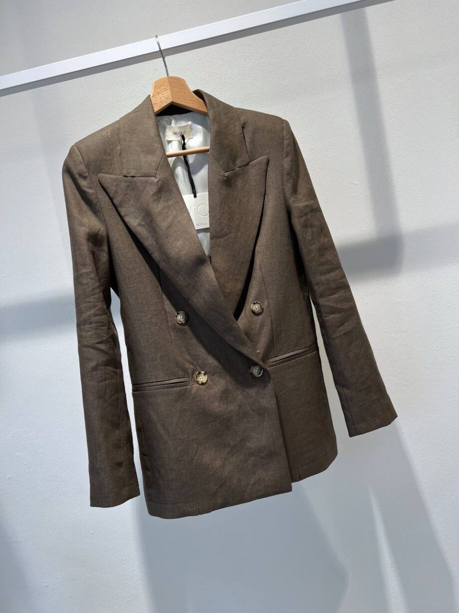 Shop Online Blazer doppiopetto tabacco in lino Vicolo